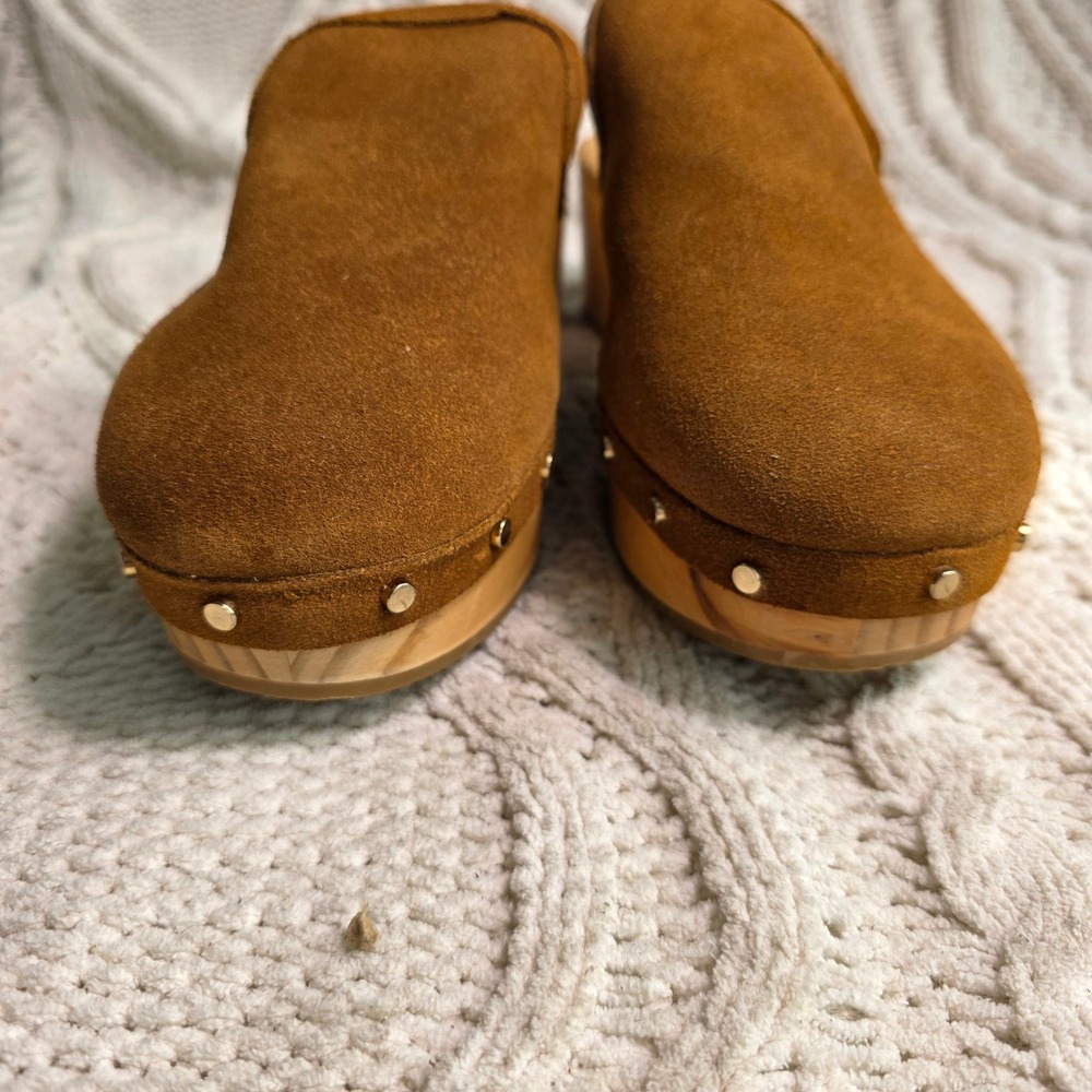 Dolce Vita Clog Mules Brown Suede Studded Wood Platform Womens 7 Excellent - Picture 3 of 6
